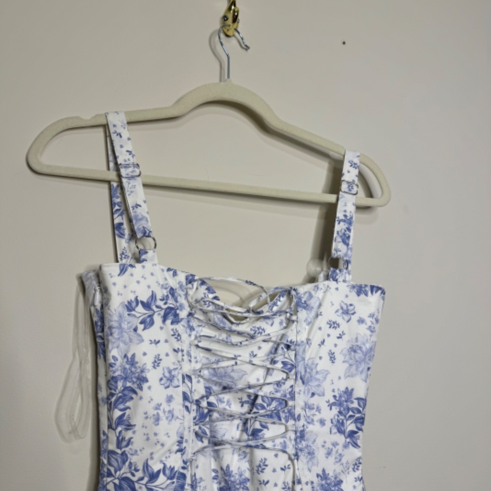 House of Cb Carmen Blue Print Bustier Sundress - Picture 8 of 9